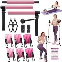 SURFOU Trainingsbänder Pilates Bar Set: Fitnessstange mit 6 Bändern für Krafttraining, Yoga, Verstellbare Bänder für Arme, Beine & Hüfte, für Damen & Herren
