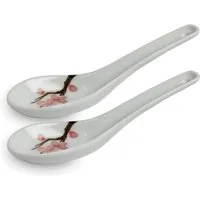WestCraft Suppenlöffel Grey Series ASIATICA - Sakura, Porzellan-Löffel-Set Asien / Ramen, 14,5cm - Reis-Löffel - Suppen-Löffel, Servier-Löffel, Spoon-Set-Sakura