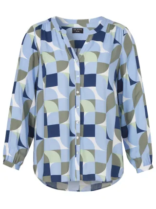 VIA APPIA DUE - Bluse V-Ausschnitt 1/1 Arm Druck hellblau multicolor - Gr. - 48
