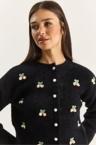 Bestickter Button-Up Cardigan