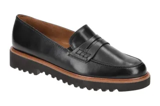 Paul Green Damen Slipper 2694-010 Schwarz Schwarzes Echtleder mit braunem Rahmen