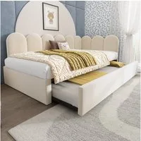 Merax Daybett 90x200cm mit Ausziehbett 90x190cm (1 tlg), Polsterbett Samt Tagesbett Kinderbett Schlafsofa mit Lattenrost