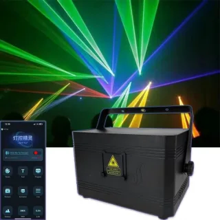[EU Direct] YBEIYUAN Animated Stage Light 5W Full Color Scanning ILDA Bluetooth Control DMX512 Beam Projector Bar Club D