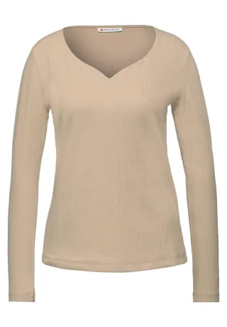 Street One - Shirt mit Herzausschnitt beige - Gr. - 44