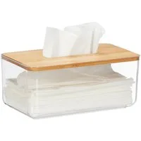 relaxdays Papiertuchbox Transparente Tücherbox mit Bambus-Deckel