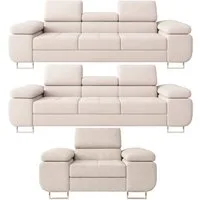 M-Punkt24 Polstergarnitur Sofa Wohnlandschaft DUBAI, (3-3-1, mit Bettfunktion, XL Sofa-Set, Bigsofa, Samt, Creme), Bestehend aus 3-Sitzer mit Bettfunktion, Sessel