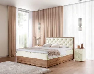 Boxspringbett Schlafzimmerbett MAXIMO 180x220cm in Stoff Torre Creme