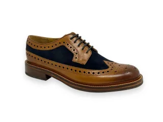 Chapman & Moore Longwing Brogue Leder/Suede Herren Schuhe Tan/Navy