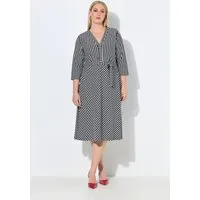 Ulla Popken Jerseykleid Midikleid Streifen A-Linie V-Ausschnitt 3/4-Arm