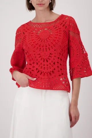 monari - Strickpullover mit Cornellymuster coral red - Gr. - 42