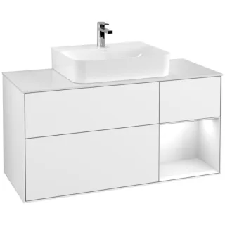Villeroy und Boch Finion Waschtischunterschrank G171GFGF 120cm, Abdeckplatte white matt, Emotion, Regal rechts Glossy white lacquer, Glossy white lacquer