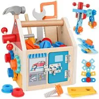 Flintry Spielwerkzeugkoffer Kinder-Werkzeugkasten Holzspielzeug ab 3 Jahren,Werkbank, (32-tlg), Lernspielzeug 3-5 Jahre,Geschenk für Jungen und Mädchen 3–5 Jahre