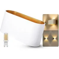 SSC-LUXon LED Wandleuchte JOBERO Wandlampe weiß gold Up & Down mit G9 LED warmweiß 3W, Warmweiß