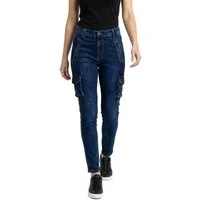 dy_mode Cargojeans Damen Cargo Jeans mit Nieten Röhrenjeans mit aufgesetzten Taschen Cargo-Taschen, Nieten