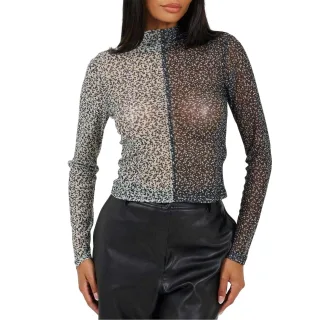 Brave Soul - "Illusion" Oberteil für Damen, Stehkragen, Netzmaterial (Schwarz/Cremefarbe)