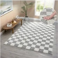 OTTO home Hochflor-Teppich Kiiki, Karo-Muster, rechteckig, Höhe: 30 mm, Kariert, auffälliges Schachbrettmuster, Wohnzimmer, Schlafzimmer