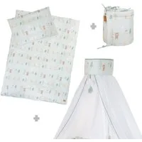 roba® Kinderbettwäsche 100 x 135 cm - Kinderbettgarnitur Woodland Buddies - Set für Babybett, 4 teilig, Betthimmel, Nestchen & Kinderbettwäsche - Tier Motiv - Pastellgrün