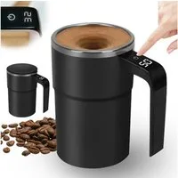 VIVIHEYDAY Tasse Selbstrührende Tasse 380ml mit Temperaturanzeige, Automatischer, Magnetischer Rührbecher aus Edelstahl, Elektrischer Kaffeebecher