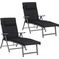 SONGMICS Gartenliege Sonnenliege, klappbar, atmungsaktiv, einstellbare Rückenlehne, 2 St., mit 6 cm dickem Polster, abnehmbares Kopfkissen, bis 150 kg belastbar, 60 x 183 cm