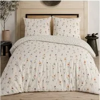 Leonado Vicenti Wendebettwäsche 200x200 Bezug 80x80 Doppel Kissen Hochwertige Polycotton Beige Blumen, Renforcé, 3 teilig, mit verdecktem Reißverschluss, Wendebettwäsche