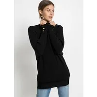 bonprix Strickpullover aus Viskose-Rippstrick, Fledermausärmel, mit Knopfdetail