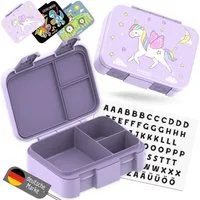 BEARFOOT Lunchbox Brotdose mit Fächern, leicht & auslaufsicher - Einhorn lila, PP, ABS, Silikon, Kindergarten und Schule - Mädchen und Jungen, Vesperbox, Snackbox