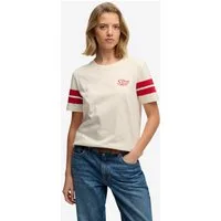 Superdry Print-Shirt VARSITY STRIPE SCRIPT TEE aus Baumwolle und Single Jersey, Relaxed Fit, mit Rundhalsausschnitt