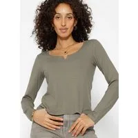 SASSYCLASSY Longshirt Geripptes Langarmshirt Damen mit V-Ausschnitt Shirt mit V-Detail Elegant Figurbetonte Passform Weiß Schwarz Grau