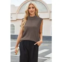 Arach&Cloz Pullunder Damen Pullover Wollmischung Rundhalspullover Strickpullover Business Casual Weste Wollpullover Kurzarmpullover mit Stehkragen