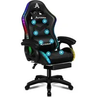 ALFORDSON Gaming-Stuhl 12 RGB LED-Farben Fernbedienung, Gleitschienen-Armlehne (1 St), Einziehbare Fußstotze B-Punkt Massage verstellbares kopfkissen