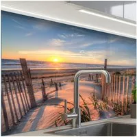 KitchenYeah Küchenrückwand selbstklebend Strand - Meer - Düne - Sonnenuntergang - Landschaft, (1-tlg), Spritzschutz, Küche, Rückwand, Küchenwand, Küchenfront, 80x60 cm