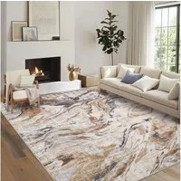 GarveeMore Teppich Waschbarer Falteppich, 350g/m² Florgewicht, TPR Rückseite Rutschfest, rechteckig, Höhe: 8 mm, Motiv "Wolken & Tinte", Blau/Grau/Braun für Wohnzimmer Schlafzimmer