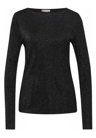 Street One - Glitzerndes Langarmshirt schwarz - Gr. - 34