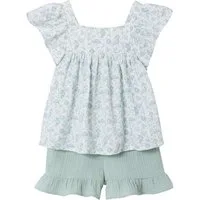 vertbaudet Kleid & Hose Set aus T-Shirt und Shorts für Mädchen Karree-Ausschnitt, Baumwoll-Musselin