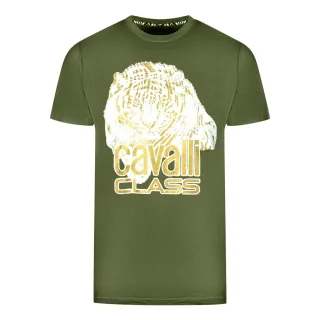 Cavalli Class großes Tiger-Logo grünes T-Shirt
