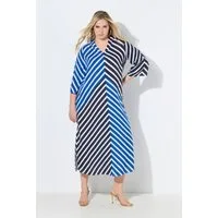 Ulla Popken Maxikleid Maxi-Tunikakleid Streifen Kelchkragen