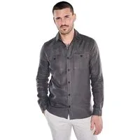 emilio adani Langarmhemd Herren Overshirt aus Leinen, Anthrazit