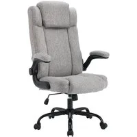 LIYURUI Bürostuhl Ergonomischer 150KG Belastbarkeit Chefsessel Stoff Flip-up Armlehnen, mit Wippfunktion und platzsparenden Armlehnen, grau