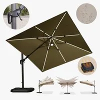 PURPLE LEAF Sonnenschirm Quadrat Alu Balkonschirm, Groß Ampelschirm LED, LxB: 300,00x300,00 cm, 360°Rotation, Sonnenschutz UV50+, für Garten, Terrasse, Pool