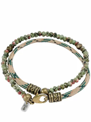 Mey & Edlich Herren Barcelona-Talisman Grün Mineralsteine, Stoffband, Zwischenstücke und Verschluss aus Messing