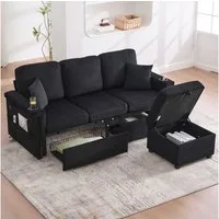 Odikalo Ecksofa mit Schlaffunktion Eckcouch Big Sofa mit Ottomane, Multifunktionales Schlafsofa mit Stauraum und Ausziehfunktion, austauschbares Chaiselongue-Schlafsofa, Ecksofa mit Stauraumsitzen, modulares L-förmiges Sofa, modulares Ecksofa für Woh