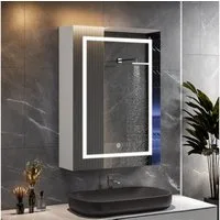 ADWOLT Badezimmerspiegelschrank Spiegelschrank mit LED-Beleuchtung (Set, 1-St., Badezimmerschrank mit Spiegel und 1 Türen) Wandschrank mit Ablage, Touchschalter, 70 x 50 x 12.5 cm, Weiß