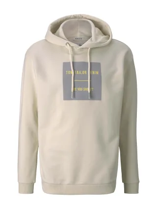 Denim Tom Tailor - * Hoodie mit Bio-Baumwolle * mit Print auf der Front * mit Rippbündchen * langärmlig mit Kapuze * ... Beige - Gr. - L
