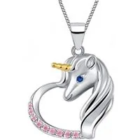 Goldene Hufeisen Kette mit Anhänger Halskette Einhorn Herz Pferd 925 Silber mit Zirkonia (Anhänger mit Kette, inkl. Etui), Rhodiniert