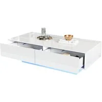 Merax Couchtisch Couchtisch hochglanz Sofatisch Beistelltisch mit LED-Beleuchtung (115 x 55 x 34 cm), Wohnzimmertisch mit 2 Schubladen inkl. Fernbedienung