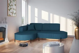 Ecksofa Designersofa VALENCIA XS in Stoff Scala Blau Ottomane Links