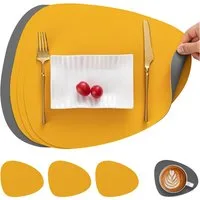 Rhein Beleuchtung Platzset Tischsets und Untersetzer aus Leder, doppelseitig(Graugelb, 4er-Set), (Set, 4-St., tischsets platzsets abwaschbar, tischset leder, tischmatte), Hitzebeständig, wärmeisolierend, rutschfest, beidseitig verwendbar