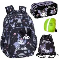 GOLDKIDS Schulranzen für Jungen und Mädchen, 4er-Set (mit Schlampermäppchen, Schuhbeutel, Regenschutz, 1-tlg., Schul-Rucksack für Kinder), Kuromi Motiv
