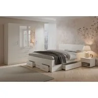 Lukas Möbel Schlafzimmer-Set Elegantes Schlafzimmer Set Monsun in Weiß, Bett mit 5 Schubladen, Kleiderschrank mit Spiegel, Breite wählbar