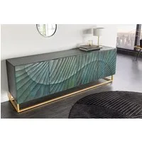 riess-ambiente Sideboard SCORPION 180cm türkis / gold · Anrichte aus Mango-Massivholz, Metall-Gestell · Kommode mit 4 Fächern · 3D Schnitzereien · Wohnzimmer